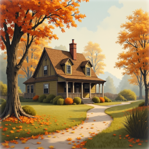Vintage — Cozy Countryside Cottage Nestled Among Tall Illustration Styles #0019 (Recraft)