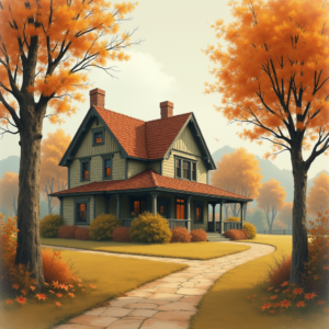 Vintage — Cozy Countryside Cottage Nestled Among Tall Illustration Styles #0025 (Stable Diffusion)