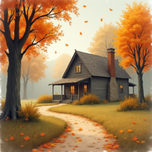 Vintage — Cozy Countryside Cottage Nestled Among Tall Illustration Styles #0043 (Recraft)