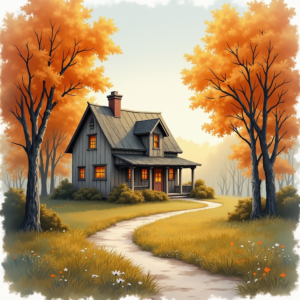 Vintage — Cozy Countryside Cottage Nestled Among Tall Illustration Styles #0055 (Recraft)