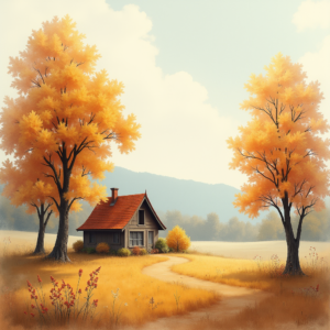 Vintage — Cozy Countryside Cottage Nestled Among Tall Illustration Styles #0067 (Recraft)
