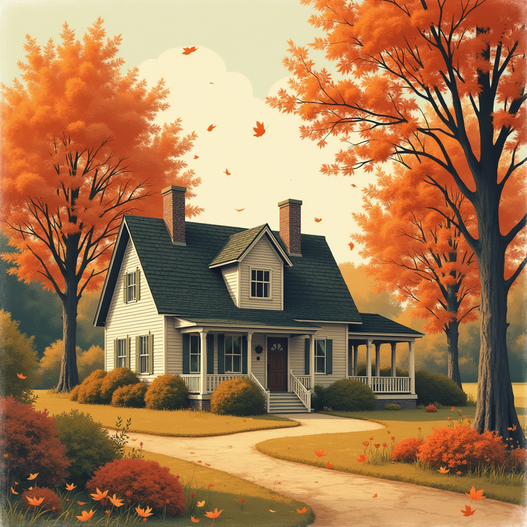 Vintage — Cozy Countryside Cottage Nestled Among Tall Illustration Styles #0079 (Recraft)