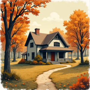 Vintage — Cozy Countryside Cottage Nestled Among Tall Illustration Styles #0097 (Stable Diffusion)