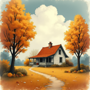 Vintage — Cozy Countryside Cottage Nestled Among Tall Illustration Styles #0103 (Recraft)