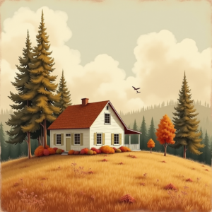 Vintage — Cozy Countryside Cottage Nestled Among Tall Illustration Styles #0121 (Stable Diffusion)