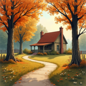 Vintage — Cozy Countryside Cottage Nestled Among Tall Illustration Styles #0127 (Recraft)
