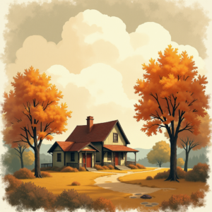 Vintage — Cozy Countryside Cottage Nestled Among Tall Illustration Styles #0139 (Recraft)