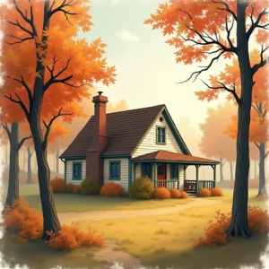 Vintage — Cozy Countryside Cottage Nestled Among Tall Illustration Styles #0169 (Stable Diffusion)