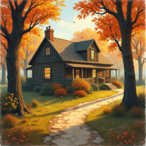 Vintage — Cozy Countryside Cottage Nestled Among Tall Illustration Styles #0181 (Stable Diffusion)