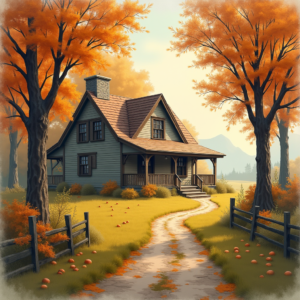 Vintage — Cozy Countryside Cottage Nestled Among Tall Illustration Styles #0199 (Recraft)