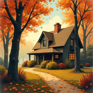 Vintage — Cozy Countryside Cottage Nestled Among Tall Illustration Styles #0260 (Ideogram)
