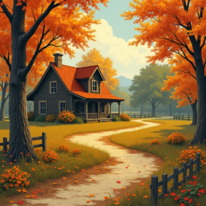 Vintage — Cozy Countryside Cottage Nestled Among Tall Illustration Styles #0272 (Ideogram)