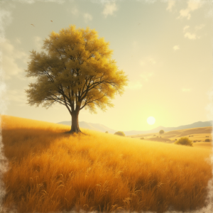 Vintage — Lone Tree Standing In A Sweeping Illustration Styles #0006 (Firefly)