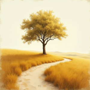 Vintage — Lone Tree Standing In A Sweeping Illustration Styles #0024 (Midjourney)
