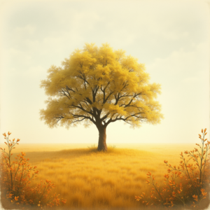 Vintage — Lone Tree Standing In A Sweeping Illustration Styles #0066 (Firefly)