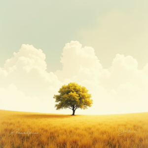 Vintage — Lone Tree Standing In A Sweeping Illustration Styles #0072 (Midjourney)