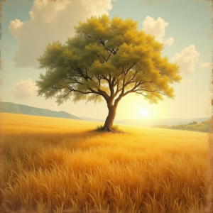 Vintage — Lone Tree Standing In A Sweeping Illustration Styles #0114 (Firefly)