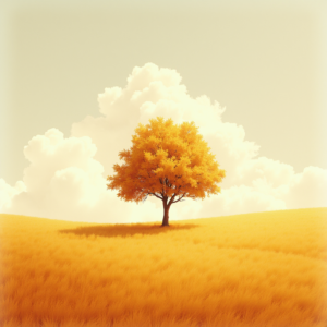 Vintage — Lone Tree Standing In A Sweeping Illustration Styles #0126 (Firefly)