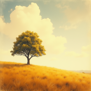 Vintage — Lone Tree Standing In A Sweeping Illustration Styles #0144 (Midjourney)