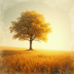 Vintage — Lone Tree Standing In A Sweeping Illustration Styles #0150 (Firefly)