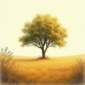 Vintage — Lone Tree Standing In A Sweeping Illustration Styles #0174 (Firefly)