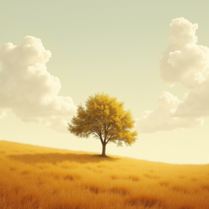 Vintage — Lone Tree Standing In A Sweeping Illustration Styles #0198 (Firefly)