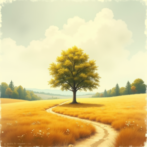 Vintage — Lone Tree Standing In A Sweeping Illustration Styles #0204 (Midjourney)