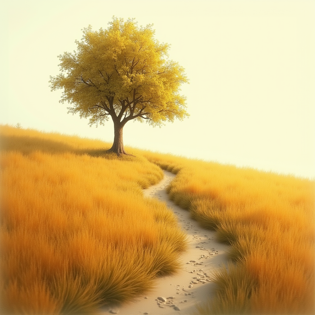 Vintage — Lone Tree Standing In A Sweeping Illustration Styles #0241 (Stable Diffusion)