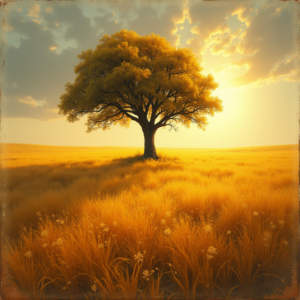 Vintage — Lone Tree Standing In A Sweeping Illustration Styles #0259 (Recraft)
