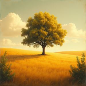Vintage — Lone Tree Standing In A Sweeping Illustration Styles #0319 (Recraft)