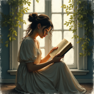 Vintage — Nostalgic Figure Reading By A Rain-streaked Illustration Styles #0062 (FLUX)