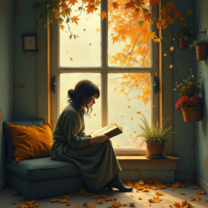 Vintage — Nostalgic Figure Reading By A Rain-streaked Illustration Styles #0116 (Ideogram)