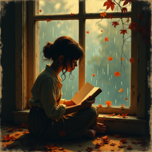 Vintage — Nostalgic Figure Reading By A Rain-streaked Illustration Styles #0261 (Leonardo)