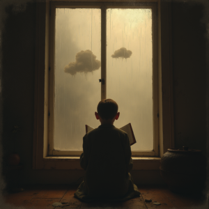 Vintage — Nostalgic Figure Reading By A Rain-streaked Illustration Styles #0339 (Krea)