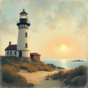 Vintage — Quiet Coastal Lighthouse Against A Soft Illustration Styles #0004 (Gemini)