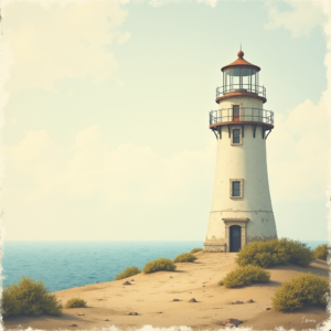 Vintage — Quiet Coastal Lighthouse Against A Soft Illustration Styles #0016 (Gemini)
