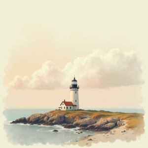 Vintage — Quiet Coastal Lighthouse Against A Soft Illustration Styles #0052 (Gemini)