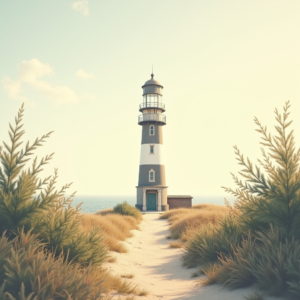 Vintage — Quiet Coastal Lighthouse Against A Soft Illustration Styles #0064 (Gemini)