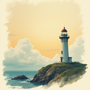 Vintage — Quiet Coastal Lighthouse Against A Soft Illustration Styles #0088 (Gemini)