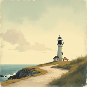 Vintage — Quiet Coastal Lighthouse Against A Soft Illustration Styles #0124 (Gemini)
