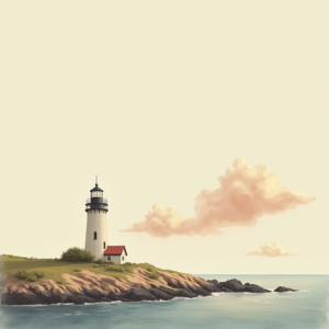 Vintage — Quiet Coastal Lighthouse Against A Soft Illustration Styles #0160 (Gemini)