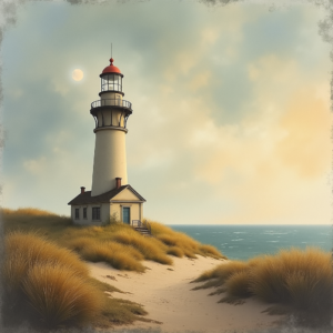 Vintage — Quiet Coastal Lighthouse Against A Soft Illustration Styles #0184 (Gemini)