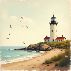 Vintage — Quiet Coastal Lighthouse Against A Soft Illustration Styles #0190 (Seedream)