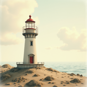 Vintage — Quiet Coastal Lighthouse Against A Soft Illustration Styles #0196 (Gemini)