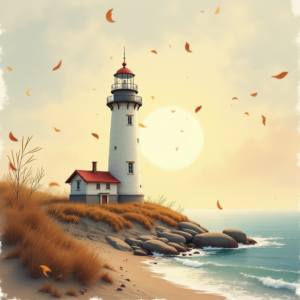 Vintage — Quiet Coastal Lighthouse Against A Soft Illustration Styles #0227 (Dreamina)