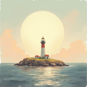 Vintage — Quiet Coastal Lighthouse Against A Soft Illustration Styles #0251 (Dreamina)