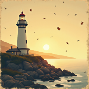 Vintage — Quiet Coastal Lighthouse Against A Soft Illustration Styles #0263 (Dreamina)