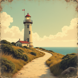 Vintage — Quiet Coastal Lighthouse Against A Soft Illustration Styles #0275 (Dreamina)