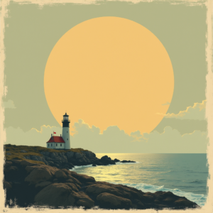 Vintage — Quiet Coastal Lighthouse Against A Soft Illustration Styles #0287 (Dreamina)