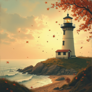 Vintage — Quiet Coastal Lighthouse Against A Soft Illustration Styles #0299 (Dreamina)